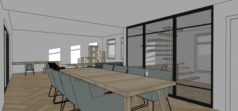 eetkamer & werk-/speelkamer incl. nieuwe trap naar de 1e verdieping